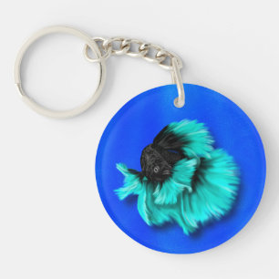 Betta Fish Duo, black & teal, white & pink Keychain