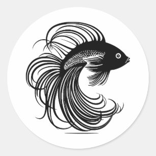 Betta Fish in Minimalist Black & White Classic Round Sticker