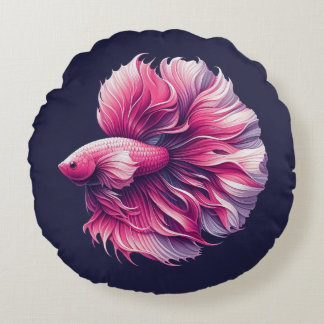 Betta Fish Pink and Purple Round Pillow