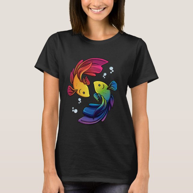 Betta Fish Shirt Rainbow Betta Siamese Fighting Fi (Front)