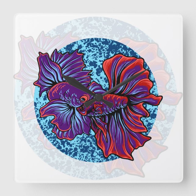 Betta fish  square wall clock (Front)