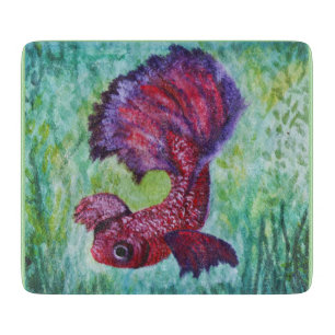 Betta fish watercolor cutting board
