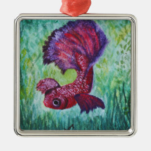 Betta fish watercolor  metal ornament