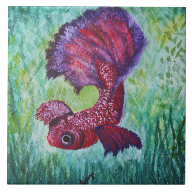 Betta fish watercolor  tile (Front)