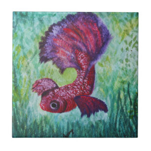 Betta fish watercolor tile