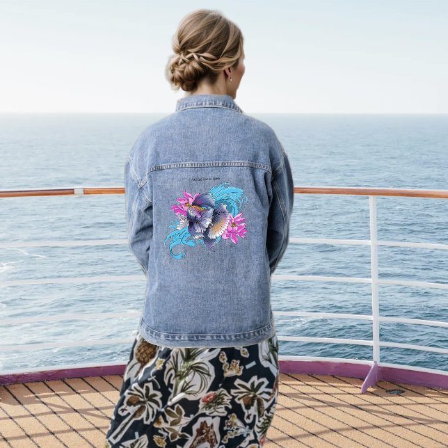 Betta Siamese Fighting Fish Lotus Waves Blue Denim Jacket (Creator Uploaded)