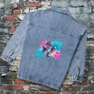 Betta Siamese Fighting Fish Lotus Waves Blue Denim Jacket