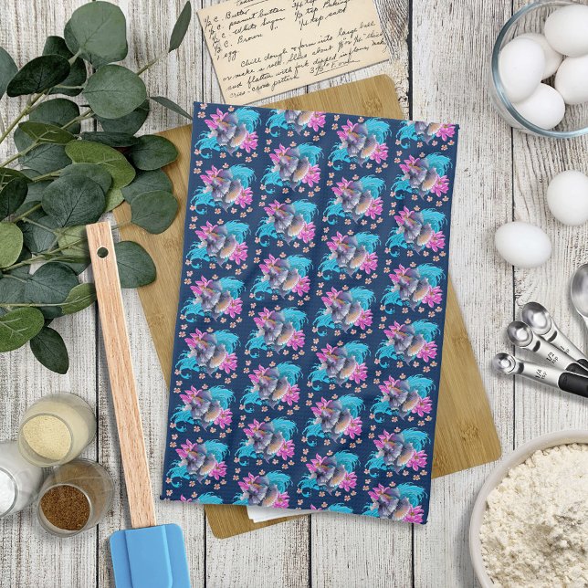 Betta Siamese Fighting Fish Lotus Waves Blue Kitchen Towel (Creator Uploaded)