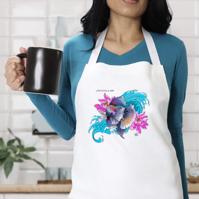 Betta Siamese Fighting Fish Lotus Waves Blue Standard Apron (Creator Uploaded)
