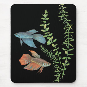 Betta splendens and Rotala indica Black Mouse Pad