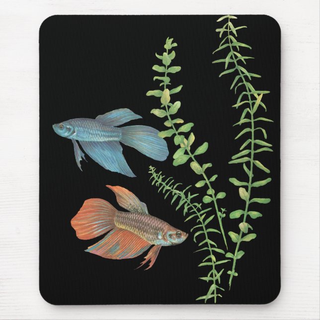Betta splendens and Rotala indica Black Mouse Pad (Front)
