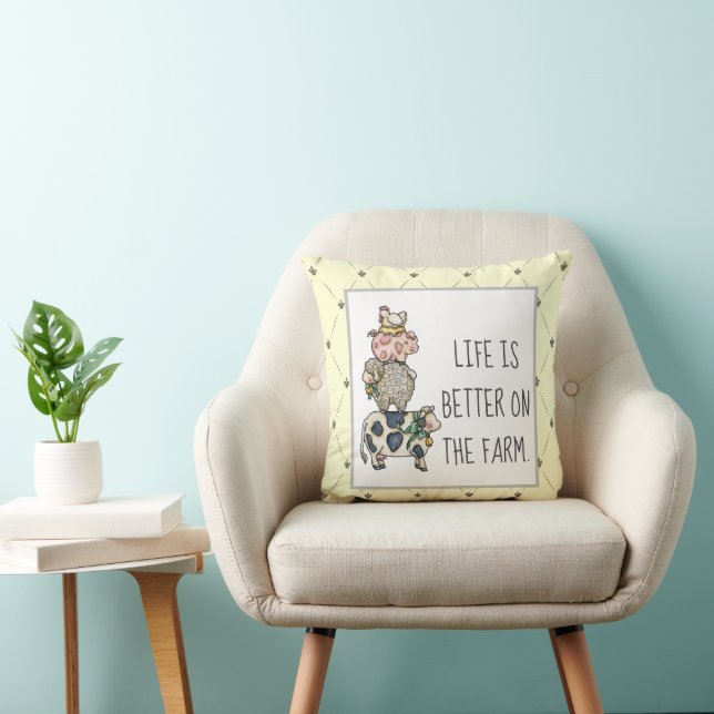 Better on the Farm Stacked Animals Throw Pillow (Chair)