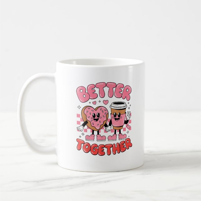 Better Together Coffee Donut Retro Groovy Style  Coffee Mug (Left)