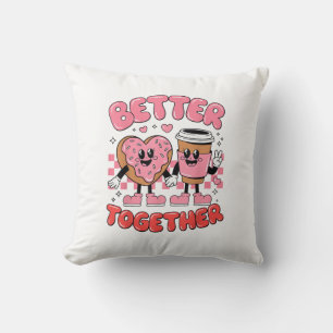 Better Together Coffee Donut Retro Groovy Style  Throw Pillow