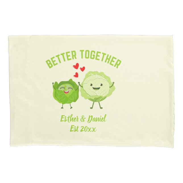 BETTER TOGETHER Cute Cabbage Valentine Couples Pillowcase (Front)