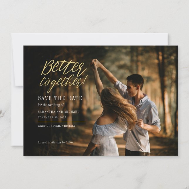 Better Together Hand-Lettered Photo Wedding Save The Date (Front)