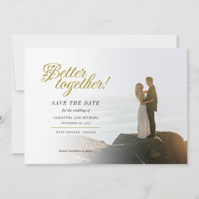 Better Together Hand-Lettered Photo Wedding Save The Date (Front)