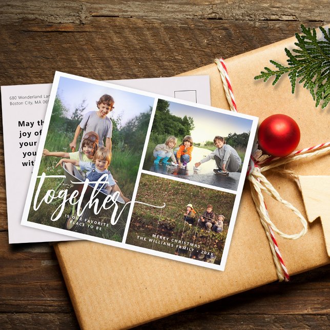 Better Together Hand Lettering Photo Collage Holiday Postcard (Better Together Hand Lettering Photo Collage Holiday Postcard)