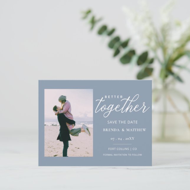 Better Together Minimalist Photo Save the Date Announcement Postcard (Standing Front)