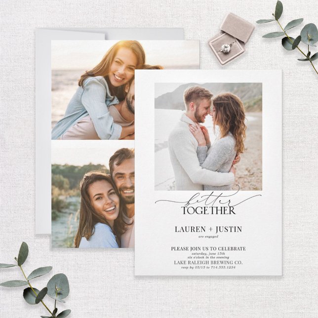 Better Together Modern 3 Photo Engagement Party Invitation (Creator Uploaded)