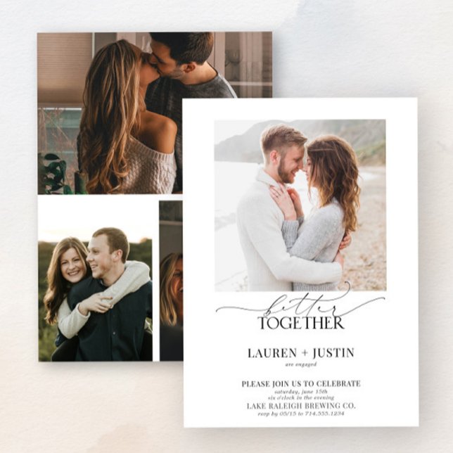 Better Together Modern 4 Photo Engagement Party Invitation (Celebrate your engagement with this elegant invitation that perfectly captures your love story.)