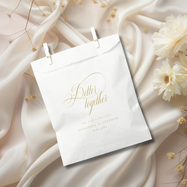 Better Together! Modern, Calligraphy, Wedding  Favour Bag (Better Together-Like Milk & Chocolate! Modern, Calligraphy, Wedding Favor Bag with your Name & Date.)