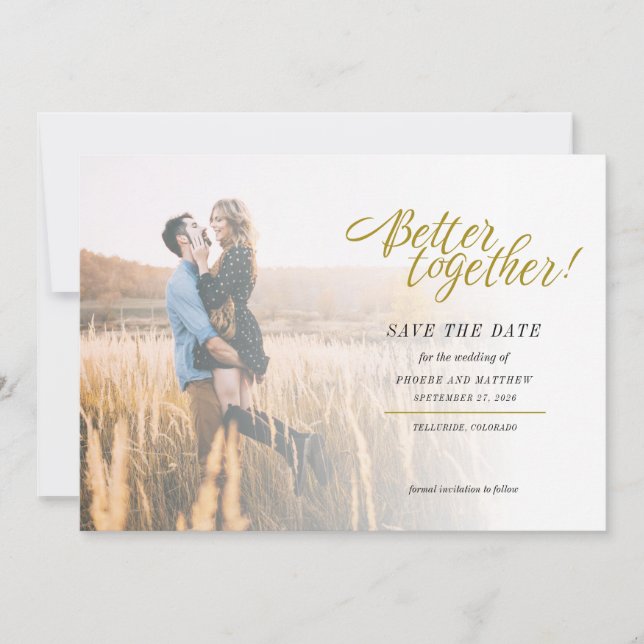 Better Together Modern Photo Wedding Save The Date (Front)