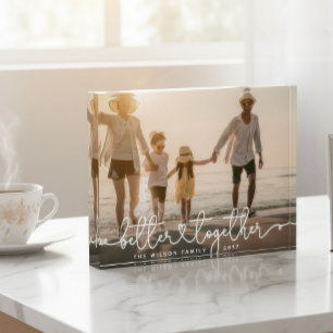 Better Together Modern Script Custom Family Heart Photo Block