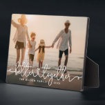 Better Together Modern Script Custom Family Photo Plaque<br><div class="desc">Custom family photo plaque with a modern heart script design reading BETTER TOGETHER alongside your family name and year.</div>