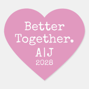 Better Together Monogram Year Fuchsia Wedding Heart Sticker