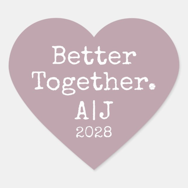 Better Together Monogram Year Mauve Wedding Heart Sticker (Front)