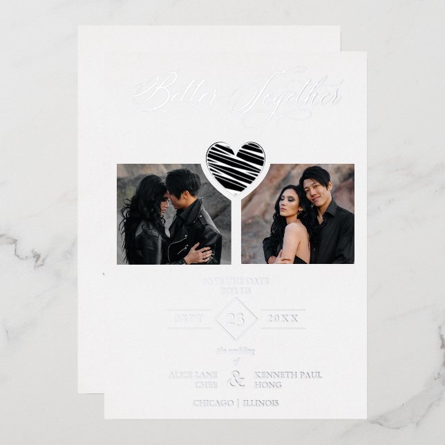 Better Together Quote Black Silver Heart 2 Photos (Front/Back)