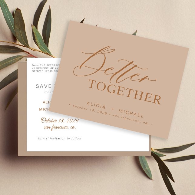 Better together rusty script wedding save date announcement postcard (Creator Uploaded)