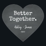 Better Together Script Names Wedding Chalkboard Heart Sticker<br><div class="desc">Pretty monogram heart sticker or envelope seal with the text 'Better Together.' your names and wedding date in elegant handwritten script calligraphy and stylish typography on a chalkboard background. Perfect for your Christmas and Valentine gifts, baby shower, bridal shower, wedding favours, small business mailing and festive packages, add some love...</div>