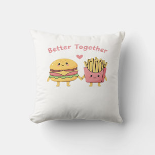 Better Together Valentine Cute Kawaii Burger Fries Throw Pillow