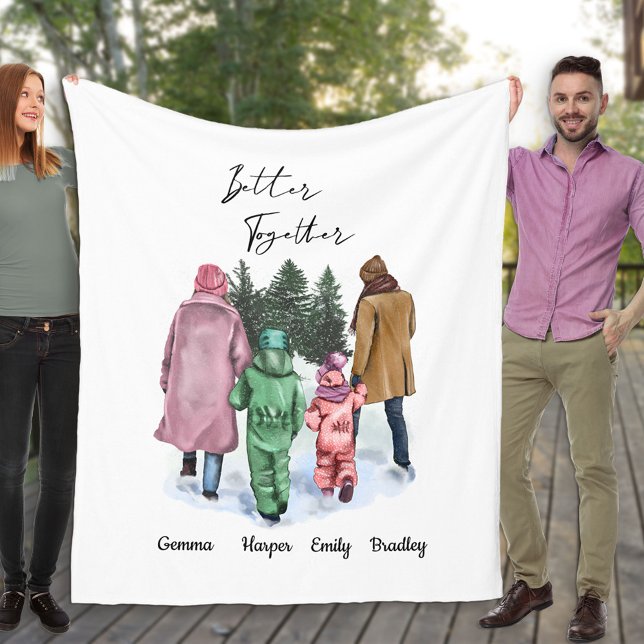 Better Together Winter Family of 4 and Names Fleece Blanket (Creator Uploaded)