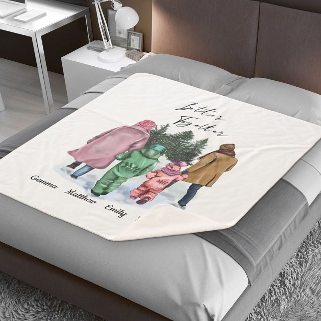 Better Together Winter Family of 4 with Names Sherpa Blanket (Creator Uploaded)