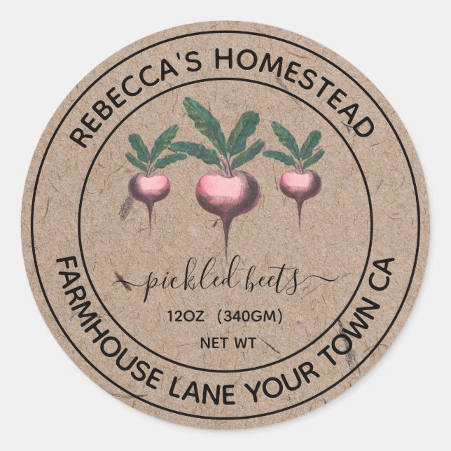 betteraves cuites Kraft Papier à canne Étiquettes (Devant)
