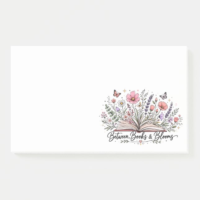 Between books and blooms book lover reader post-it notes (Front)