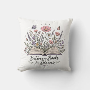 Between books and blooms book lover reader throw pillow