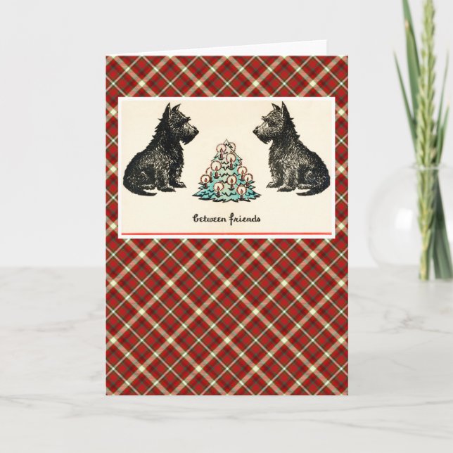 Between Friends Vintage Christmas Terrier Dogs Holiday Card (Front)