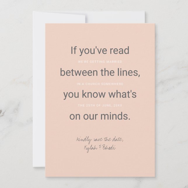 Between the Lines Typography Save the Date card (Front)