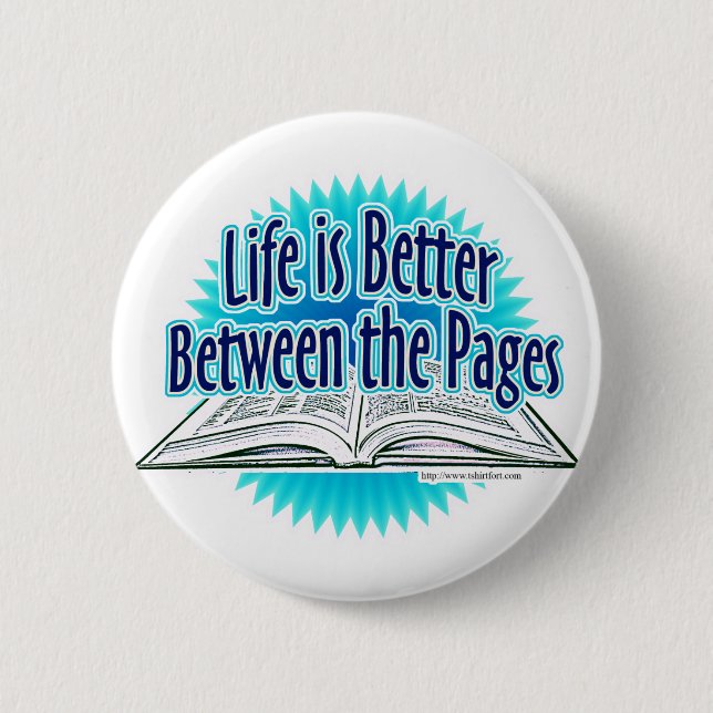Between the Pages Blue Style 2 Inch Round Button (Front)