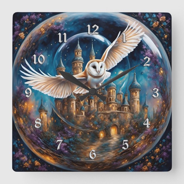 Between the Stars Castle Crystal Ball Fantasy Art Square Wall Clock (Front)