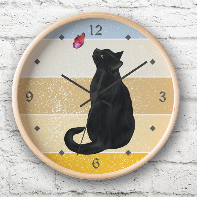 Beurre de chat noir Rétro horloge coucher de solei (Créateur téléchargé)
