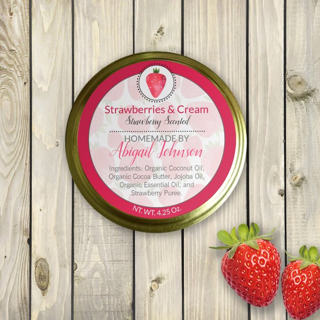 Beurre de corps fait maison de fraise ou Étiquette (Créateur téléchargé)