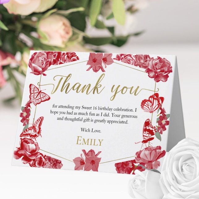 Beurre doux 16 Cartes de remerciements Rouge Flora (Créateur téléchargé)