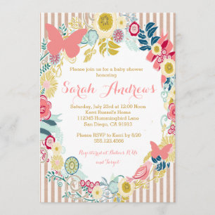 Beurre Floral rose Baby shower invitation fille