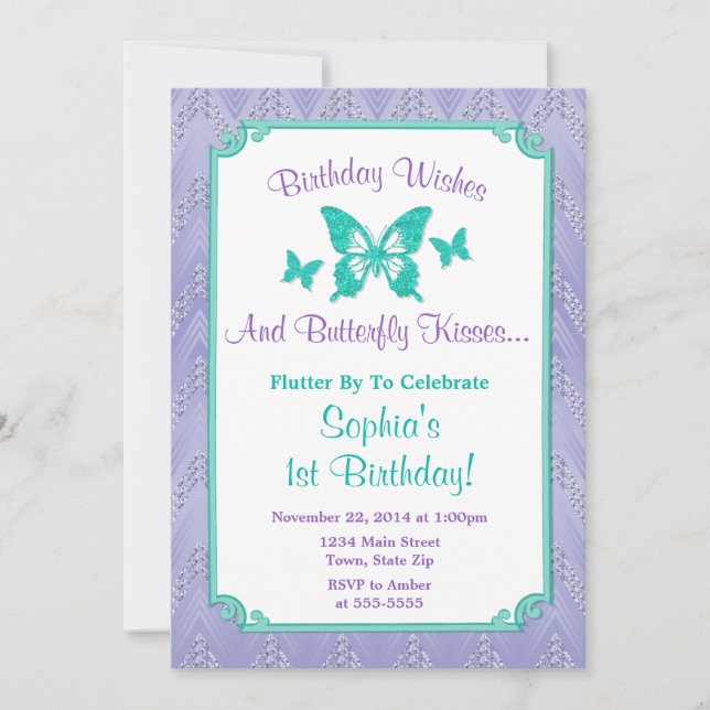 Beurre Invitation Anniversaire Purple Turquoise (Devant)