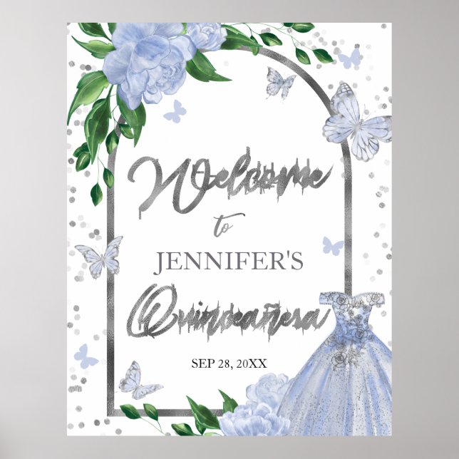 Beurre Quinceanera Bleu Dusty Affiche de bienvenue (Devant)